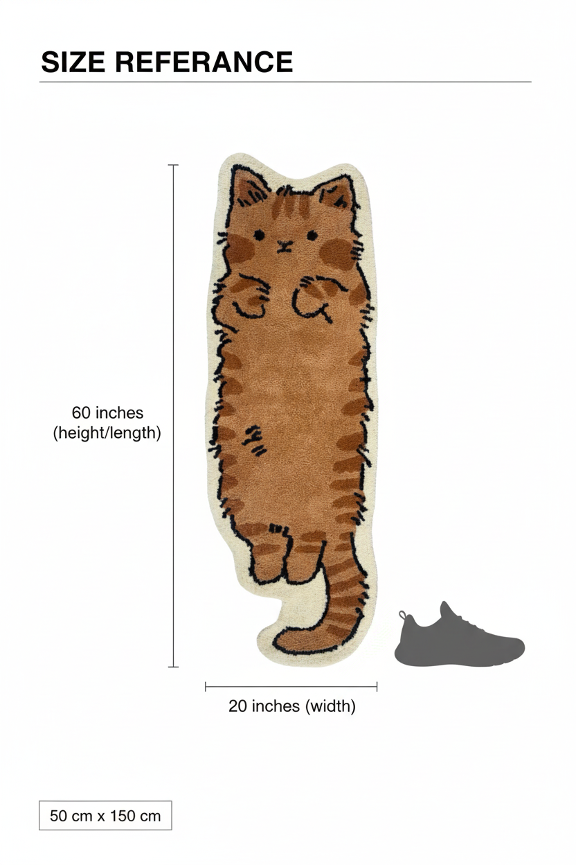 Orange Tabby Cat Rug Size Diagram