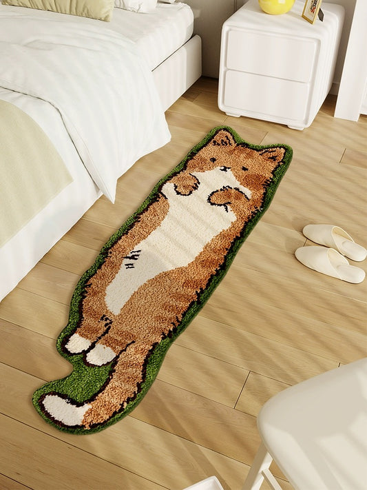 Mango orange tabby cat rug — flat lay