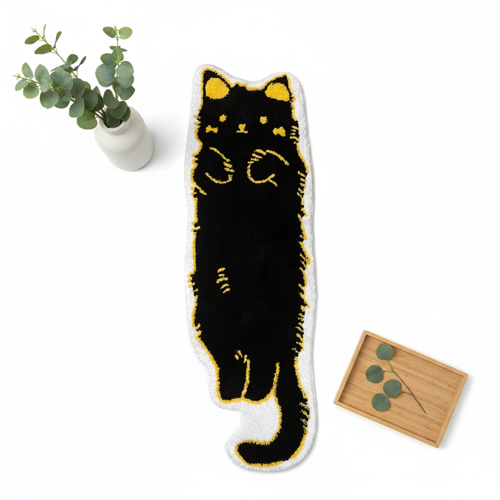 Black Cat Rug – Shadow | Cool Aesthetic Cat-Shaped Rug – Let's Rug