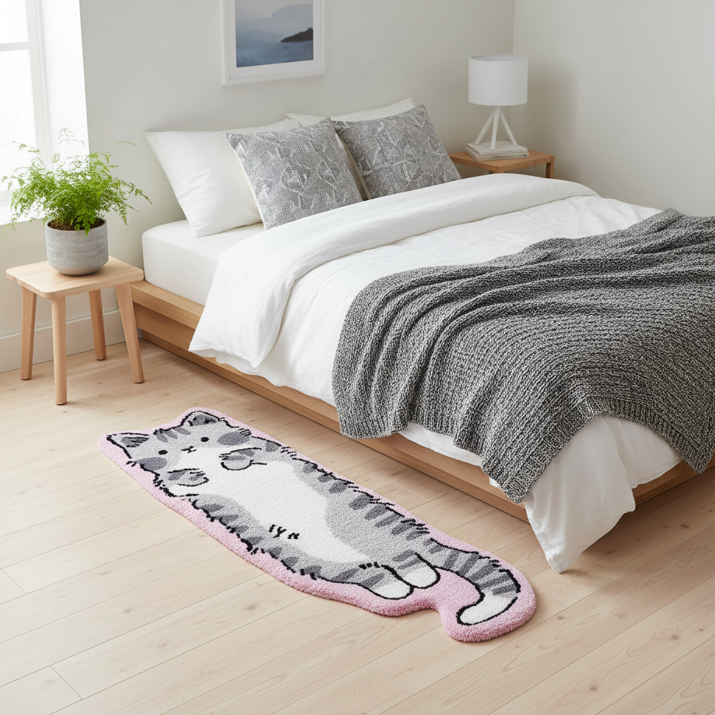 Gray Tabby Cat Rug – Nimbus | Soft Aesthetic Cat Rug – Let's Rug