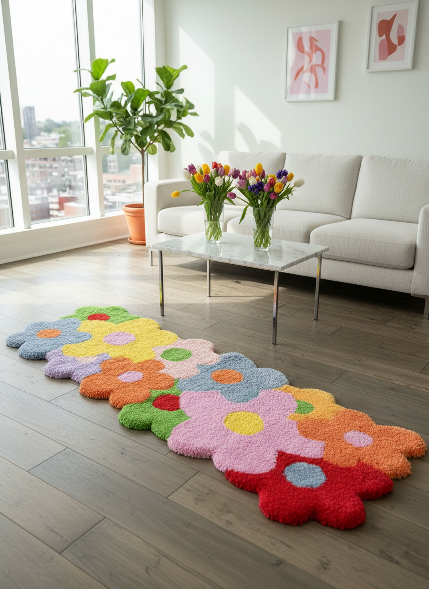 Multi-Flower Rug - Modern Living Room