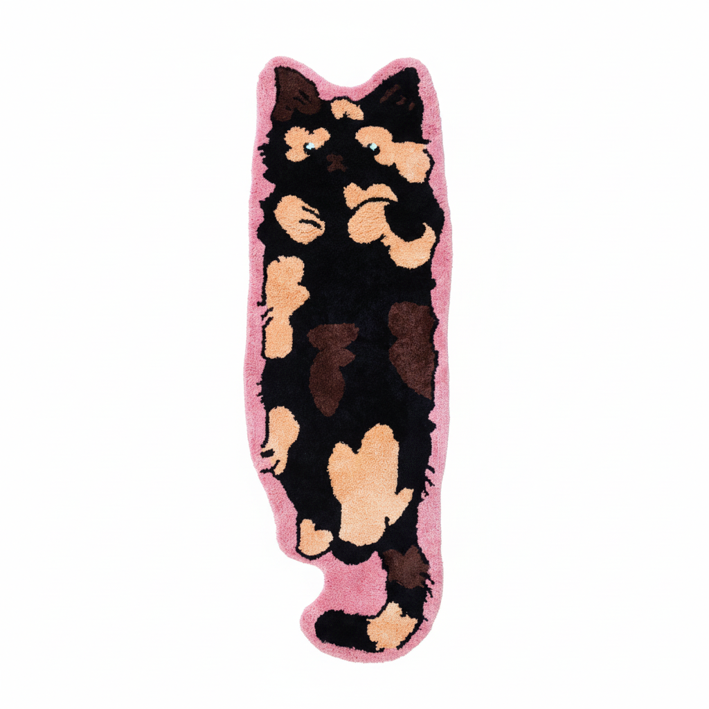Tortoiseshell Cat Rug – Petal | Pink Outline Aesthetic Cat Rug – Let's Rug