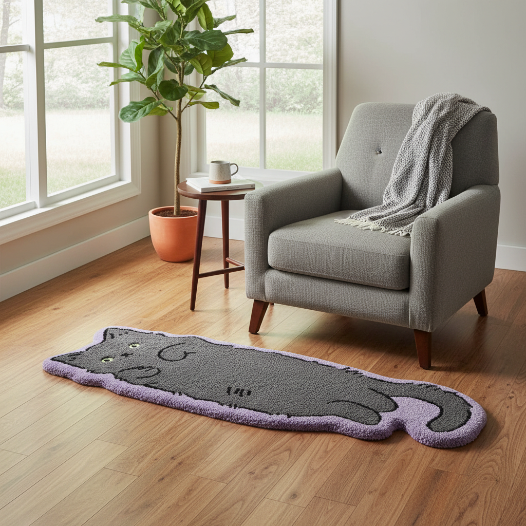 Russian Blue Cat Rug Moonlit - Stylish Reading Nook