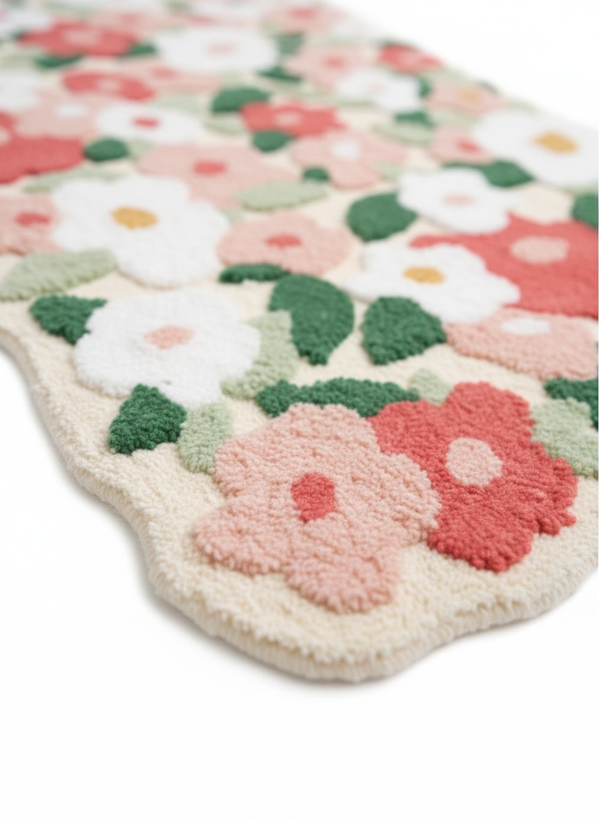 Spring Bloom Garden Rug - Organic Edge Detail