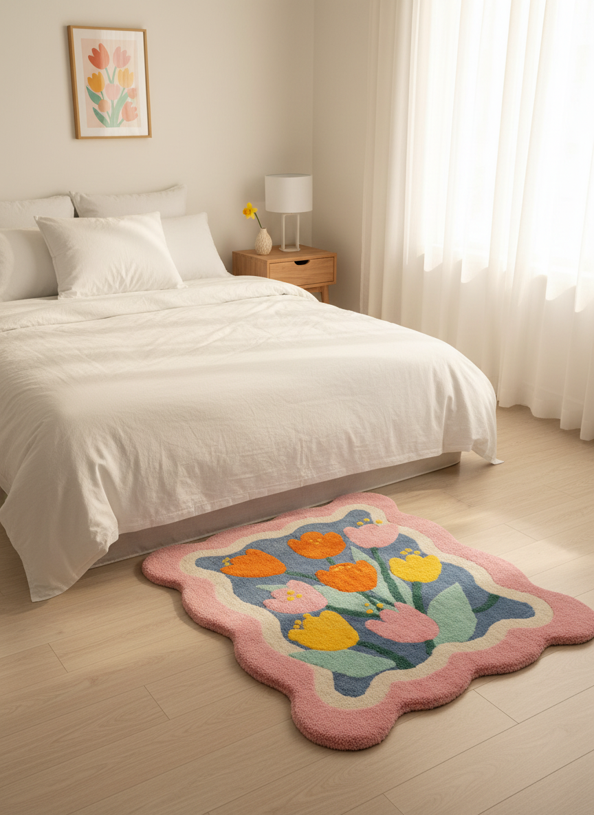 Tulip Bloom Garden Rug - Cheerful Bedroom