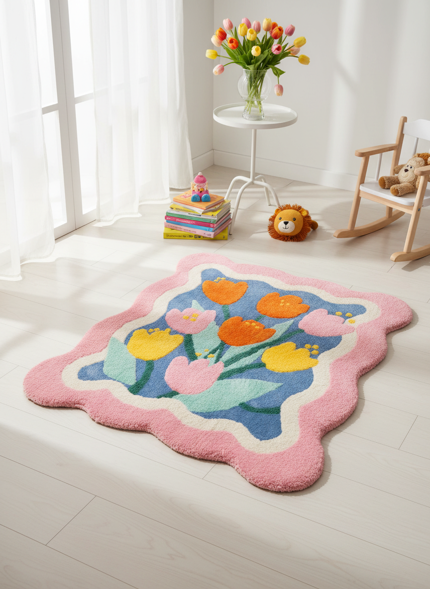 Tulip Bloom Garden Rug - Sunlit Living Room